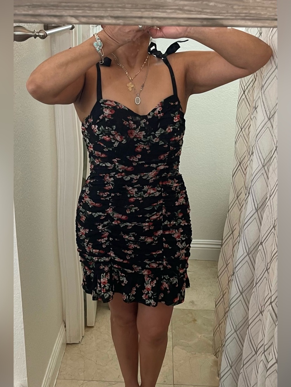 Lily Rose Black Mini Dress with Pink & Green Floral Print